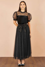 Yumi Black Velvet Mesh Embellished Top
