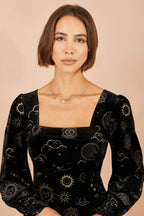 Yumi Black Velvet Cosmic Print Top