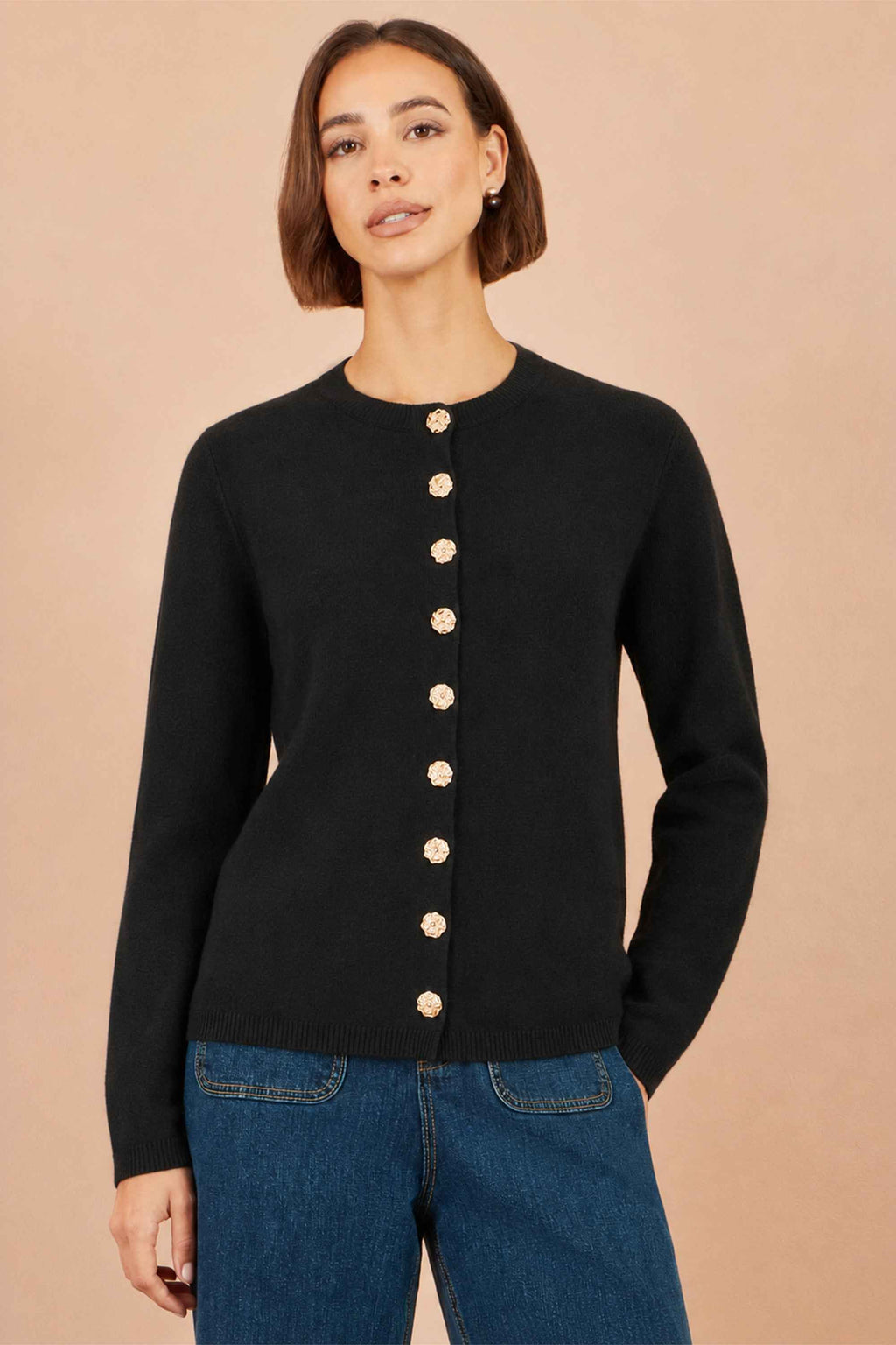 Yumi Black Knitted Fitted Peplum Cardigan