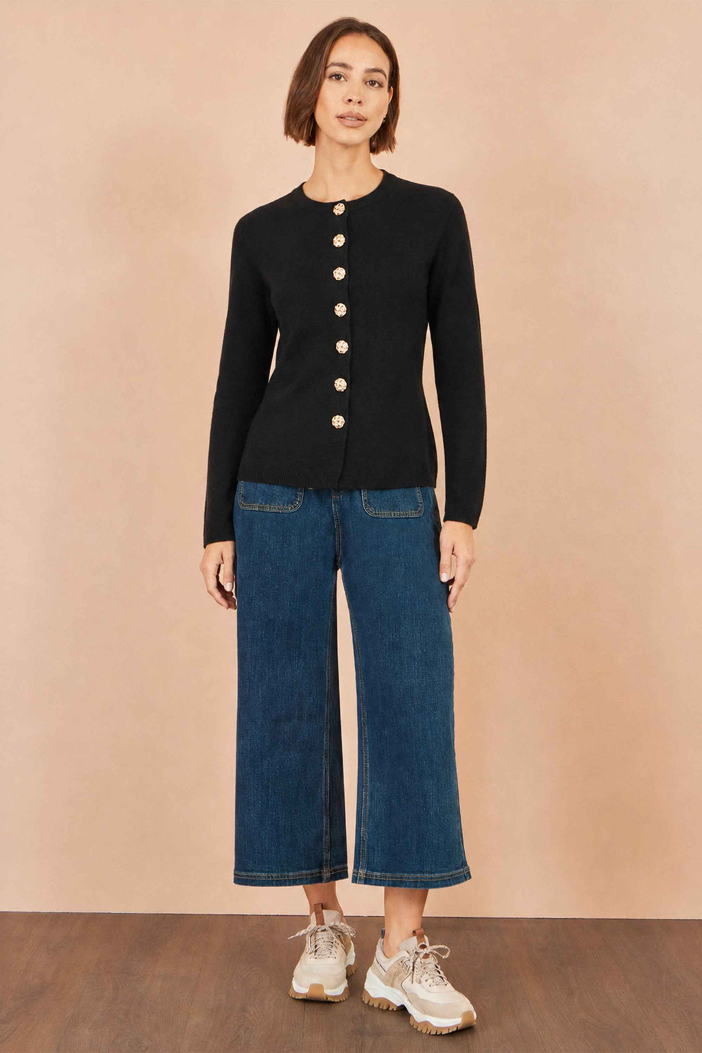 Yumi Black Knitted Fitted Peplum Cardigan