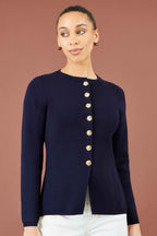 Yumi Navy Knitted Fitted Peplum Cardigan
