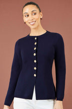 Yumi Navy Knitted Fitted Peplum Cardigan