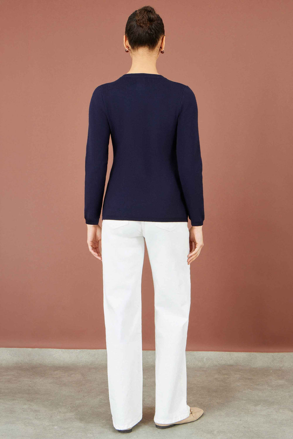 Yumi Navy Knitted Fitted Peplum Cardigan