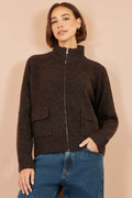 Yumi Brown Zip Up Cardigan