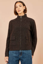 Yumi Brown Zip Up Cardigan