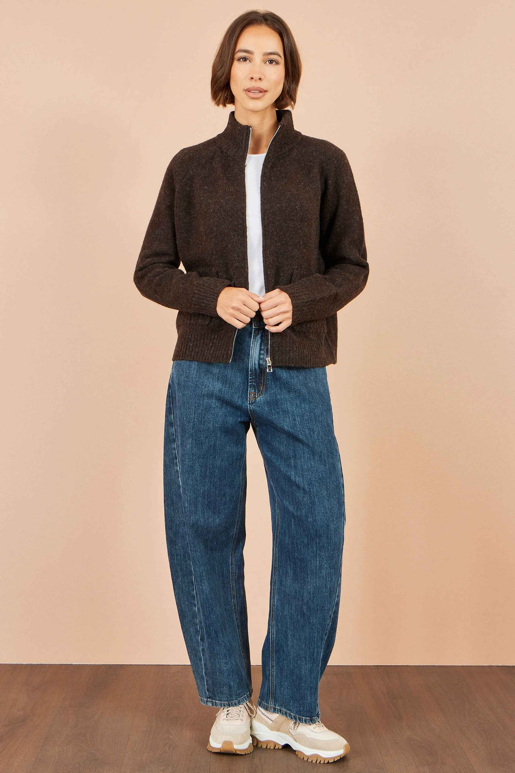 Yumi Brown Zip Up Cardigan