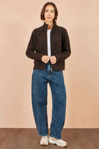 Yumi Brown Zip Up Cardigan
