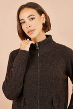 Yumi Brown Zip Up Cardigan