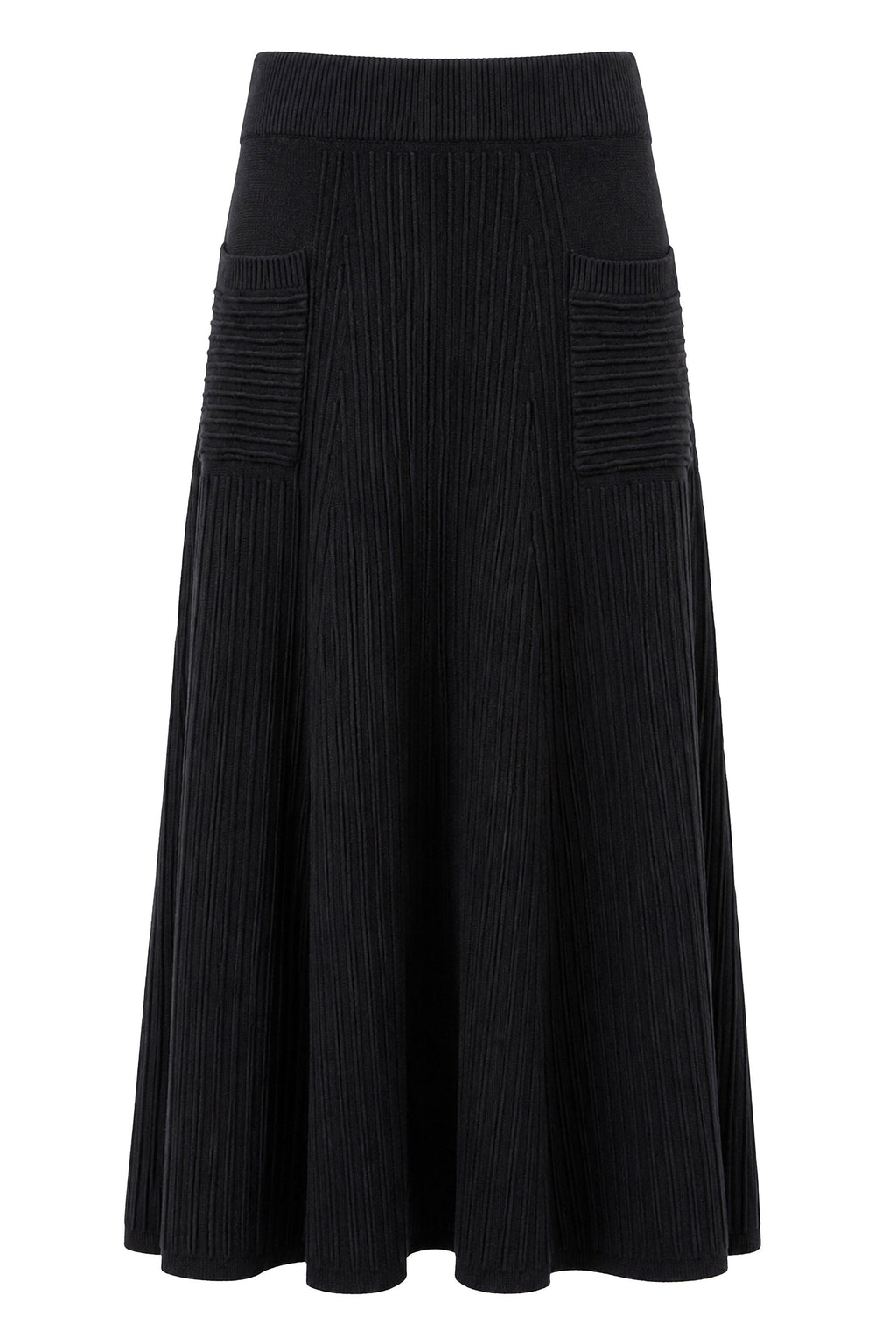 Yumi Black Knitted Midi Skirt With Pockets