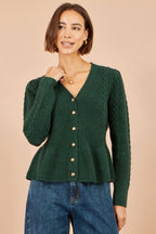 Yumi Green Cable Knit Peplum Cardigan