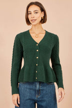 Yumi Green Cable Knit Peplum Cardigan