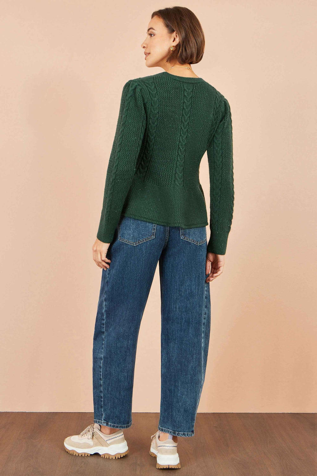 Yumi Green Cable Knit Peplum Cardigan