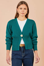 Yumi Teal Knitted Button Cardigan