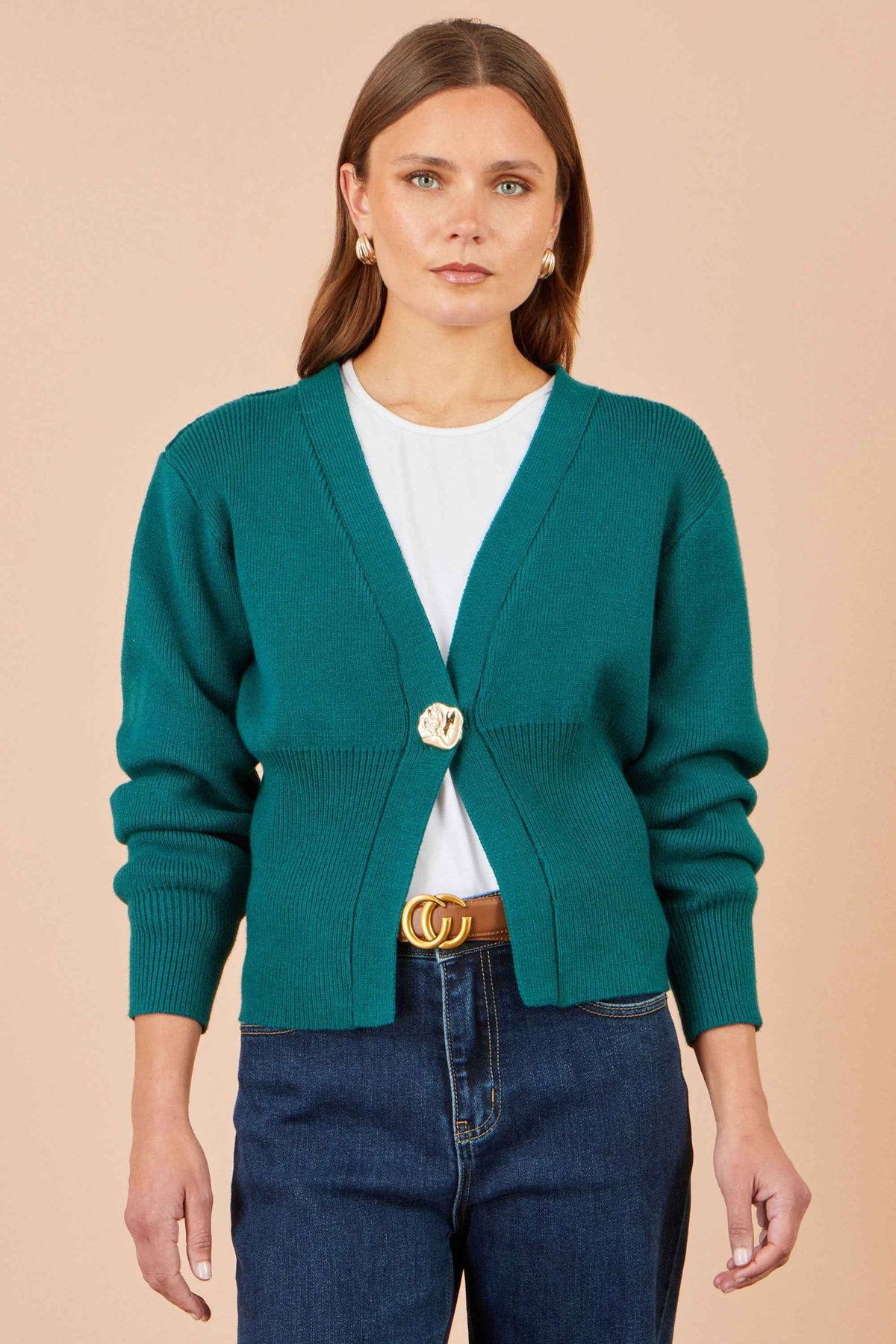 Yumi Teal Knitted Button Cardigan