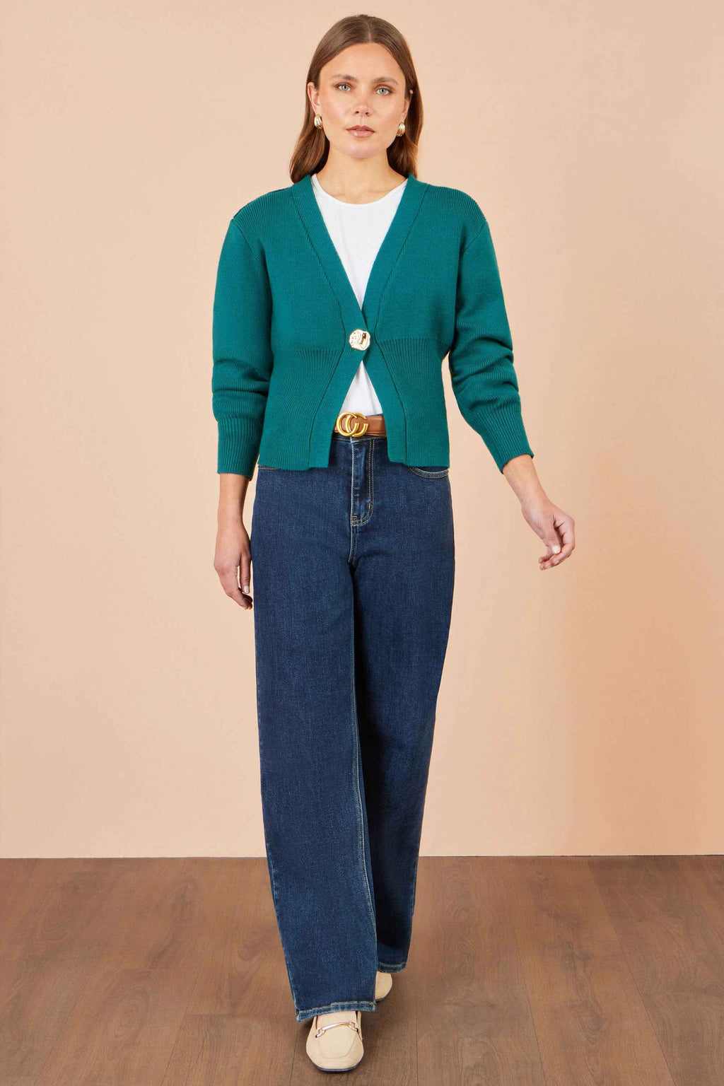 Yumi Teal Knitted Button Cardigan
