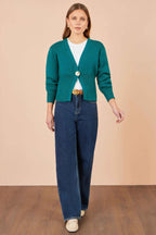 Yumi Teal Knitted Button Cardigan