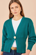 Yumi Teal Knitted Button Cardigan