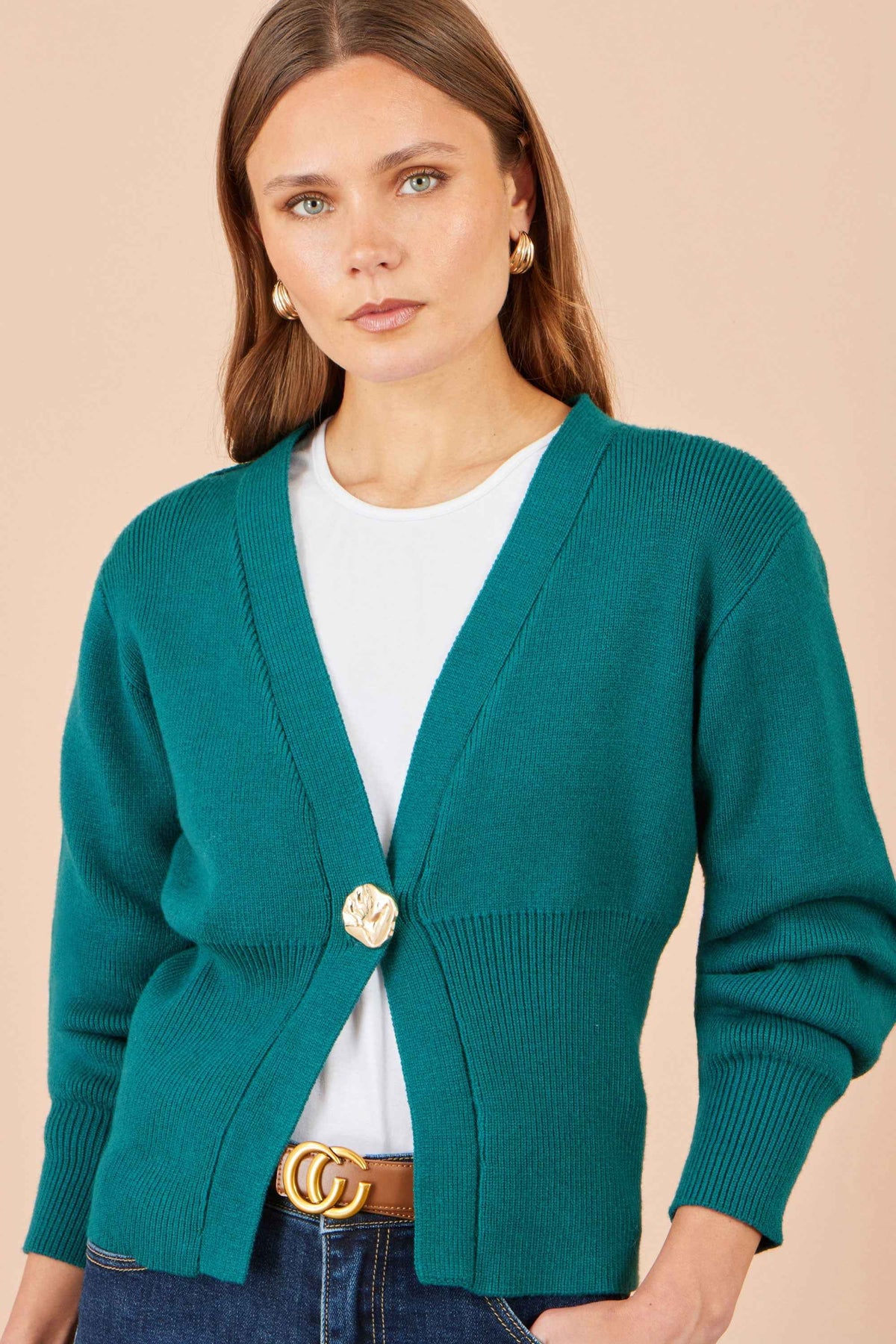 Yumi Teal Knitted Button Cardigan