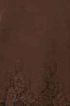 Yumi Brown Viscose Relaxed Jumper With Lace Trim