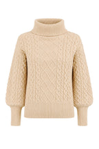 Yumi Beige Cable Knit Roll Neck Jumper