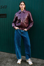 Yumi Burgundy Faux Leather Bomber Jacket