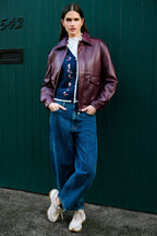 Yumi Burgundy Faux Leather Bomber Jacket