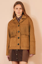 Yumi Brown Faux Suede Tassel Jacket