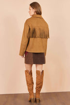 Yumi Brown Faux Suede Tassel Jacket