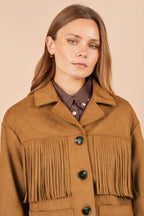 Yumi Brown Faux Suede Tassel Jacket