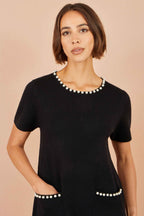 Yumi Black Pearl Detail Knitted Tunic