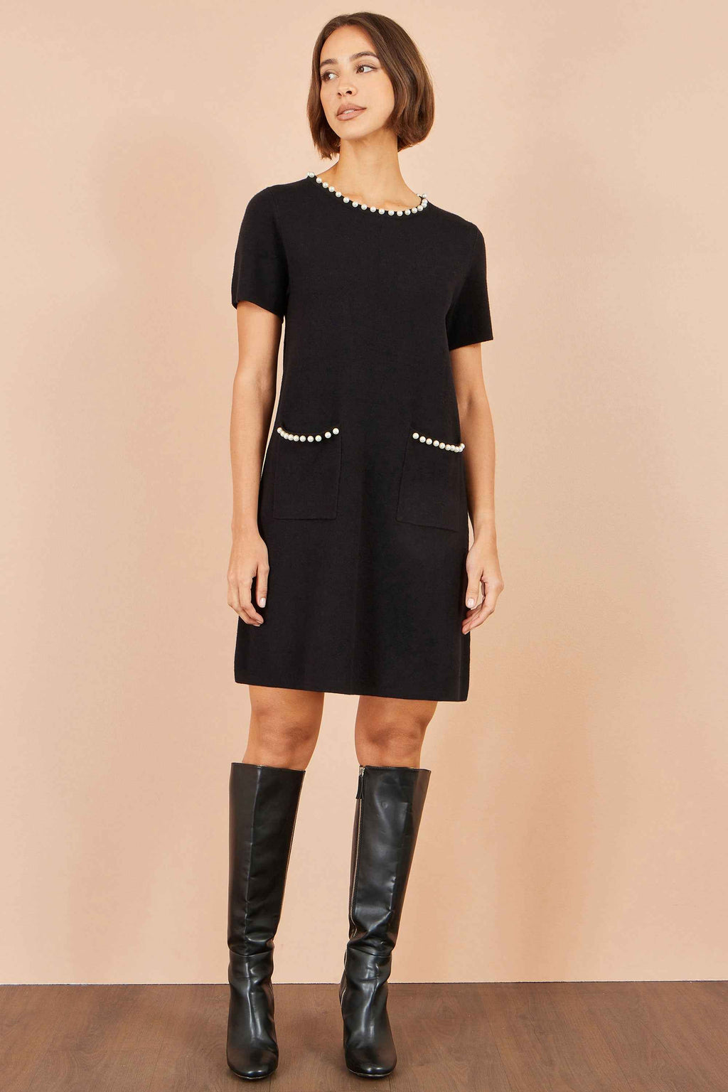 Yumi Black Pearl Detail Knitted Tunic