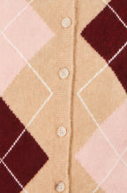 Yumi Beige Argyll Knitted Cardigan