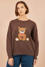 Yumi Brown Teddy Bear Relaxed Jumper