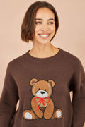 Yumi Brown Teddy Bear Relaxed Jumper