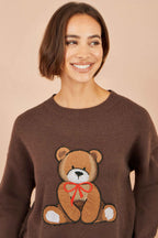 Yumi Brown Teddy Bear Relaxed Jumper