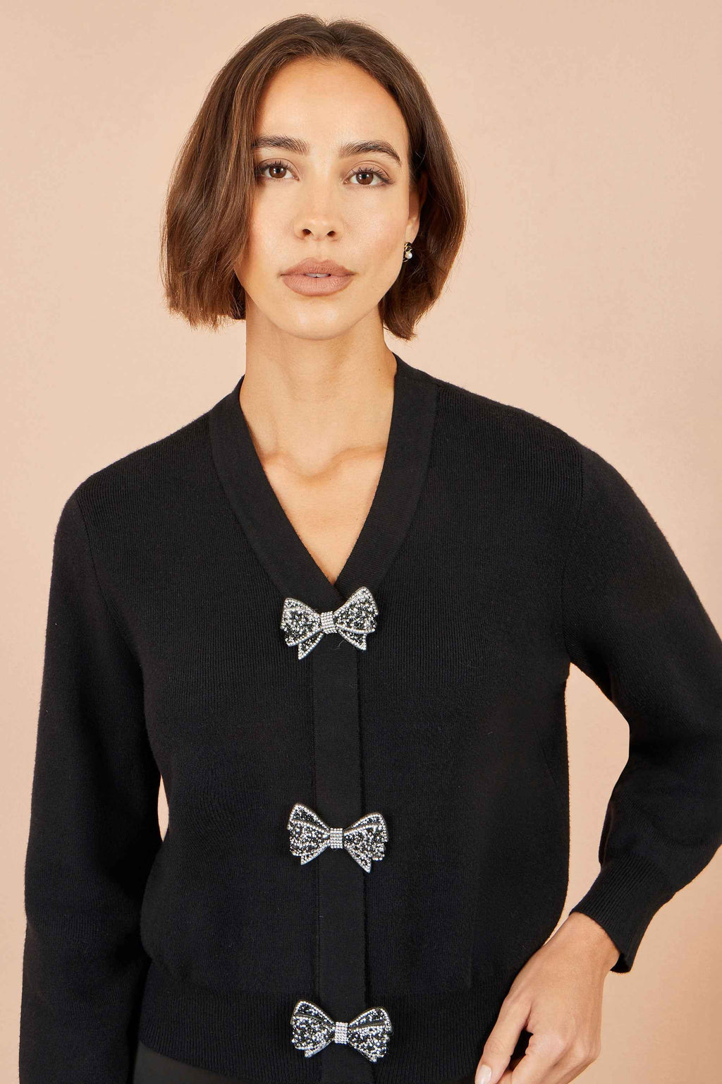 Yumi Black Sparkle Bow Cardigan