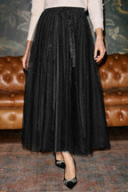 Yumi Black Diamonte Tulle Midi Skirt