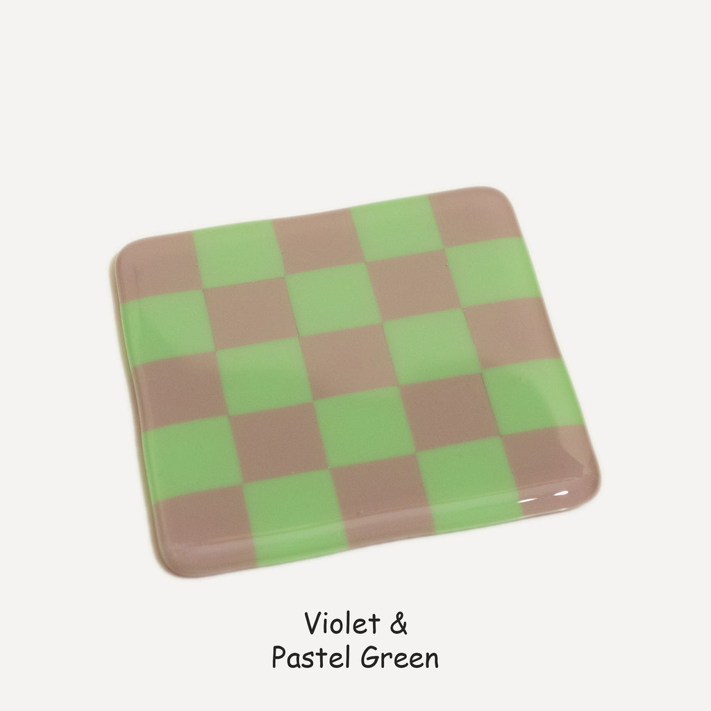 Oceanside 10cm Chequered Fused Glass Coaster