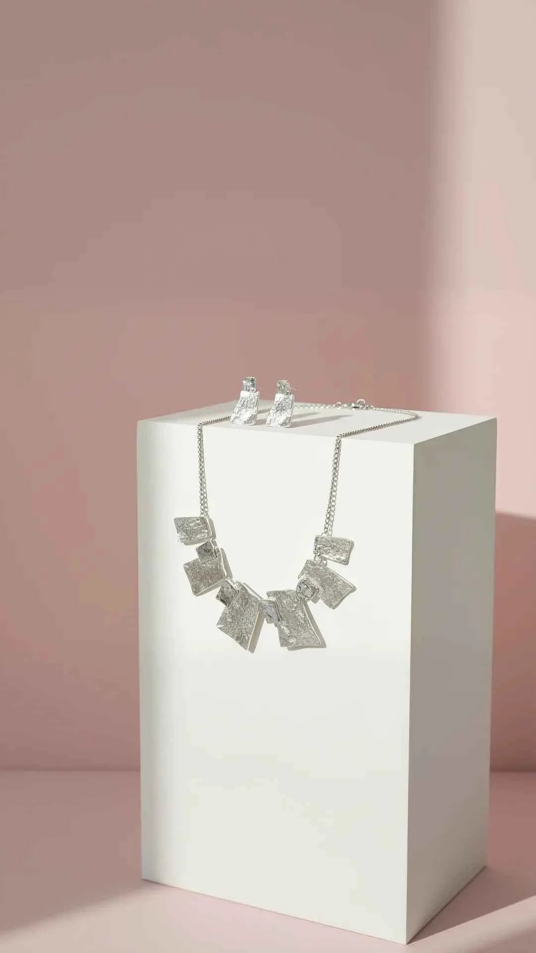 Abstract Squares Necklace & Earrings Set