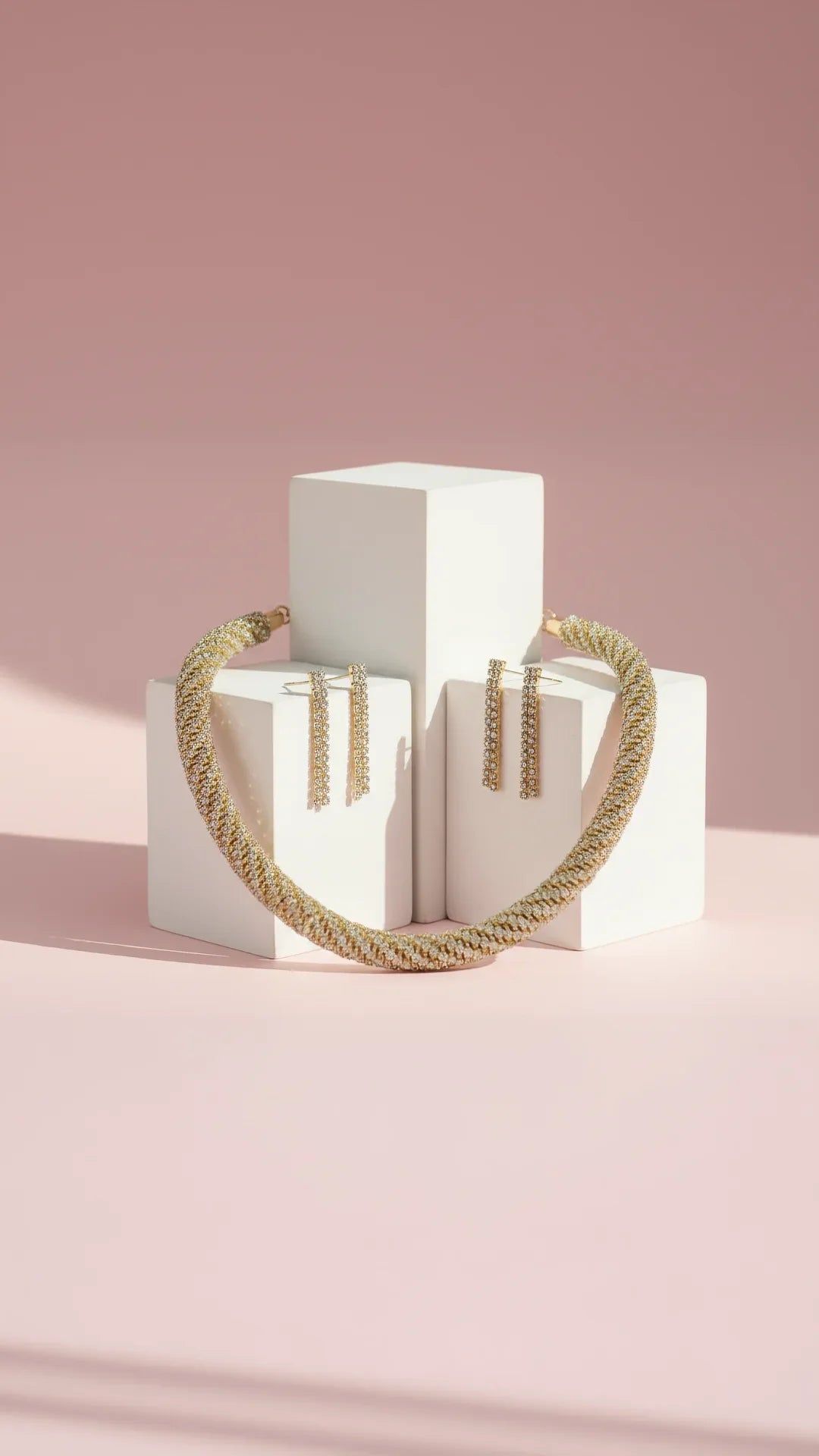 Gold Twisted Crystal Necklace & Earring Set