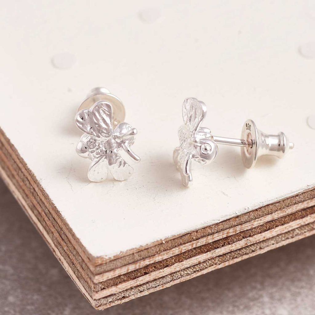 - Bumble Bee Silver Stud Earrings