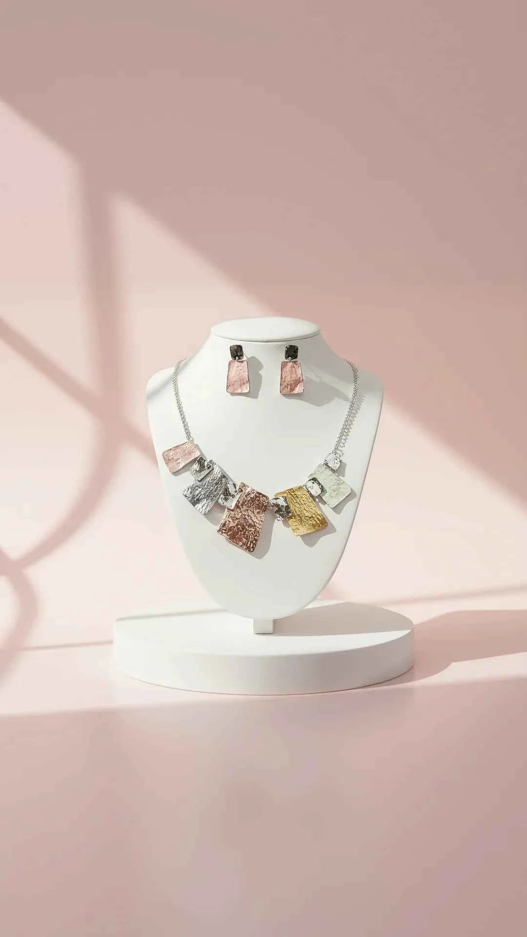 Abstract Squares Necklace & Earrings Set
