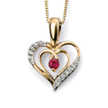 Elements Gold Open Heart Pendant with Ruby and Diamond