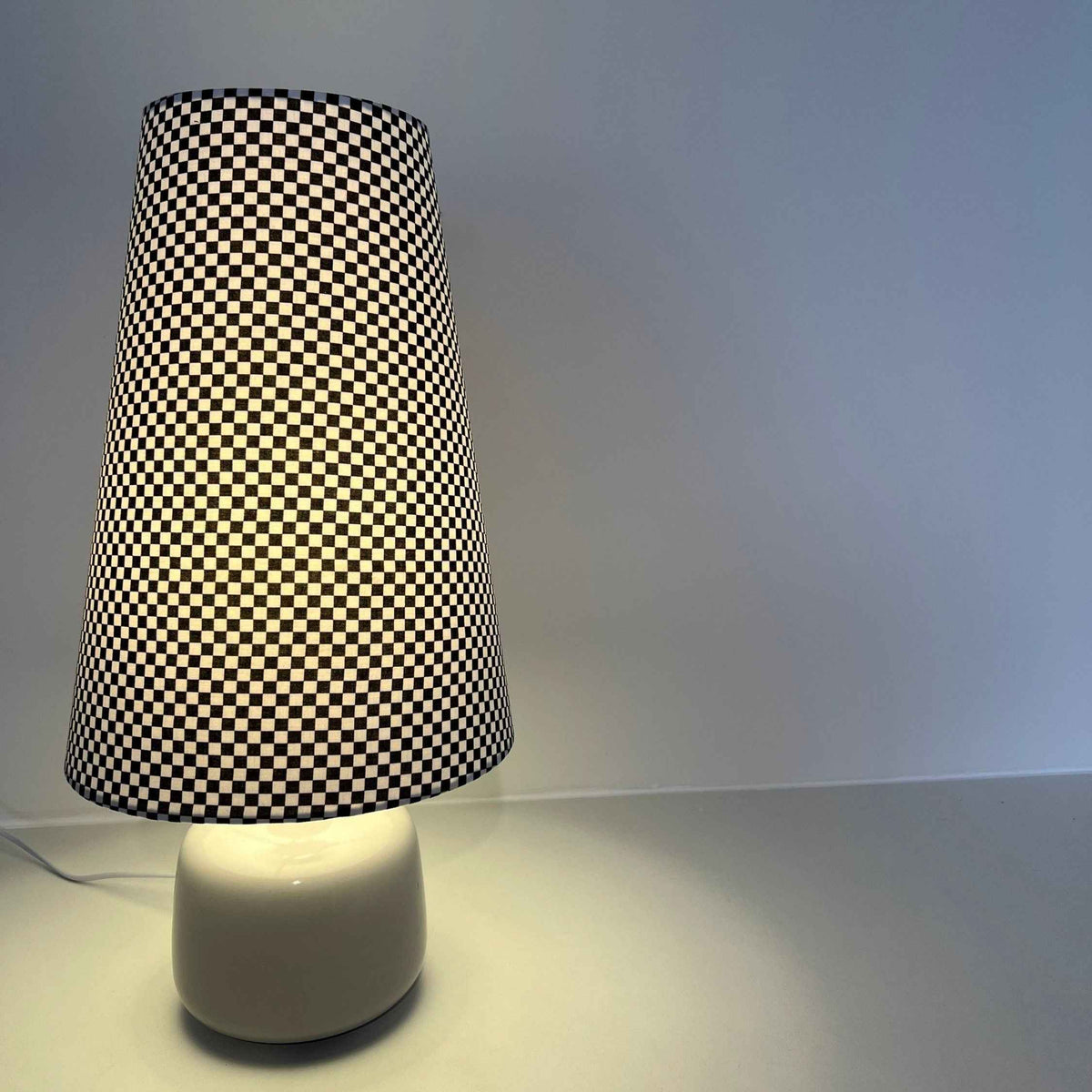 Checkerboard cotton cone lampshade, extra tall lampshade
