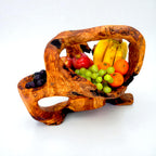 Rustic Olive Wood Fruit Basket | Large Tall Round Centrepiece | 43×30×33 cm