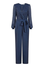Yumi Navy Sequin Jumpsuit With Long Sleeves