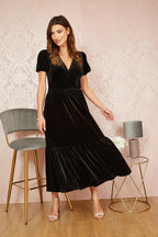 Yumi Black Velvet Midi Dress