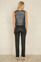 Yumi Black Sequin Tie Front Waistcoat