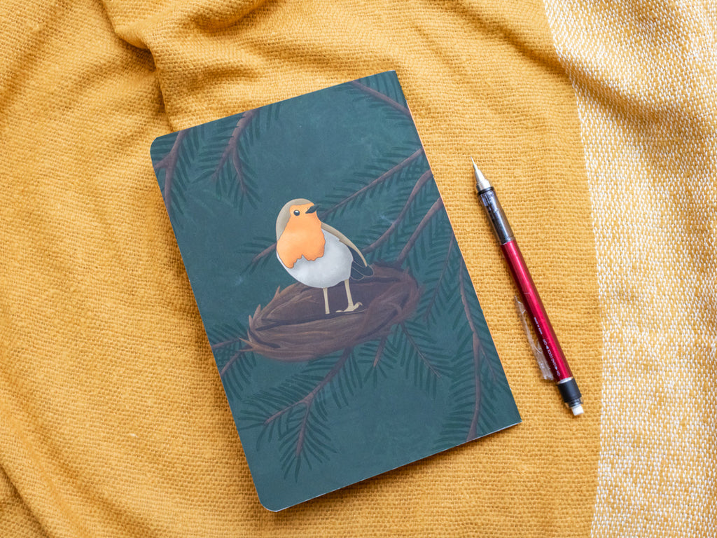 A5 Handmade Notebook with Robin Design