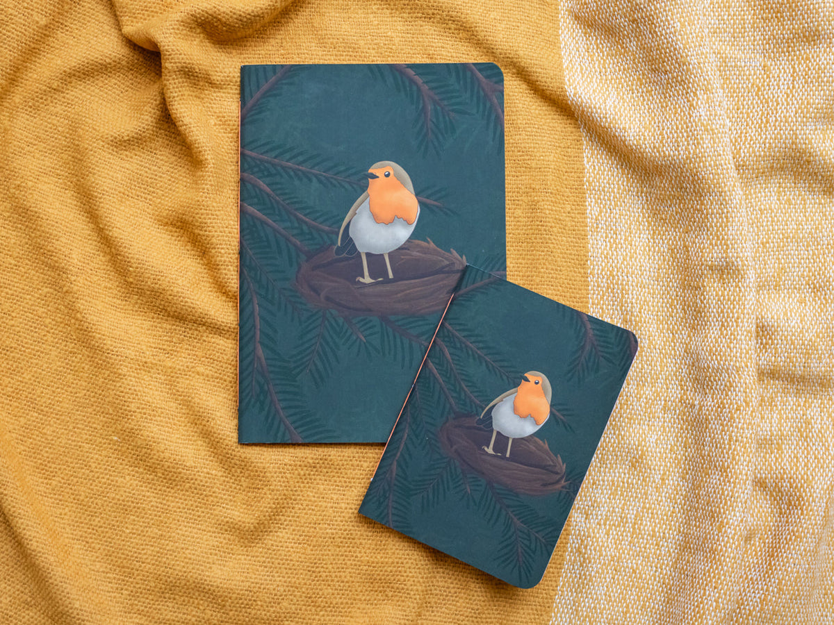 A6 Handmade Notebook with Robin Design